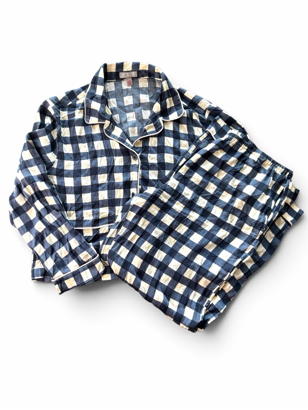 J.Crew Soft Shine Blue Pajama Set Gingham Large